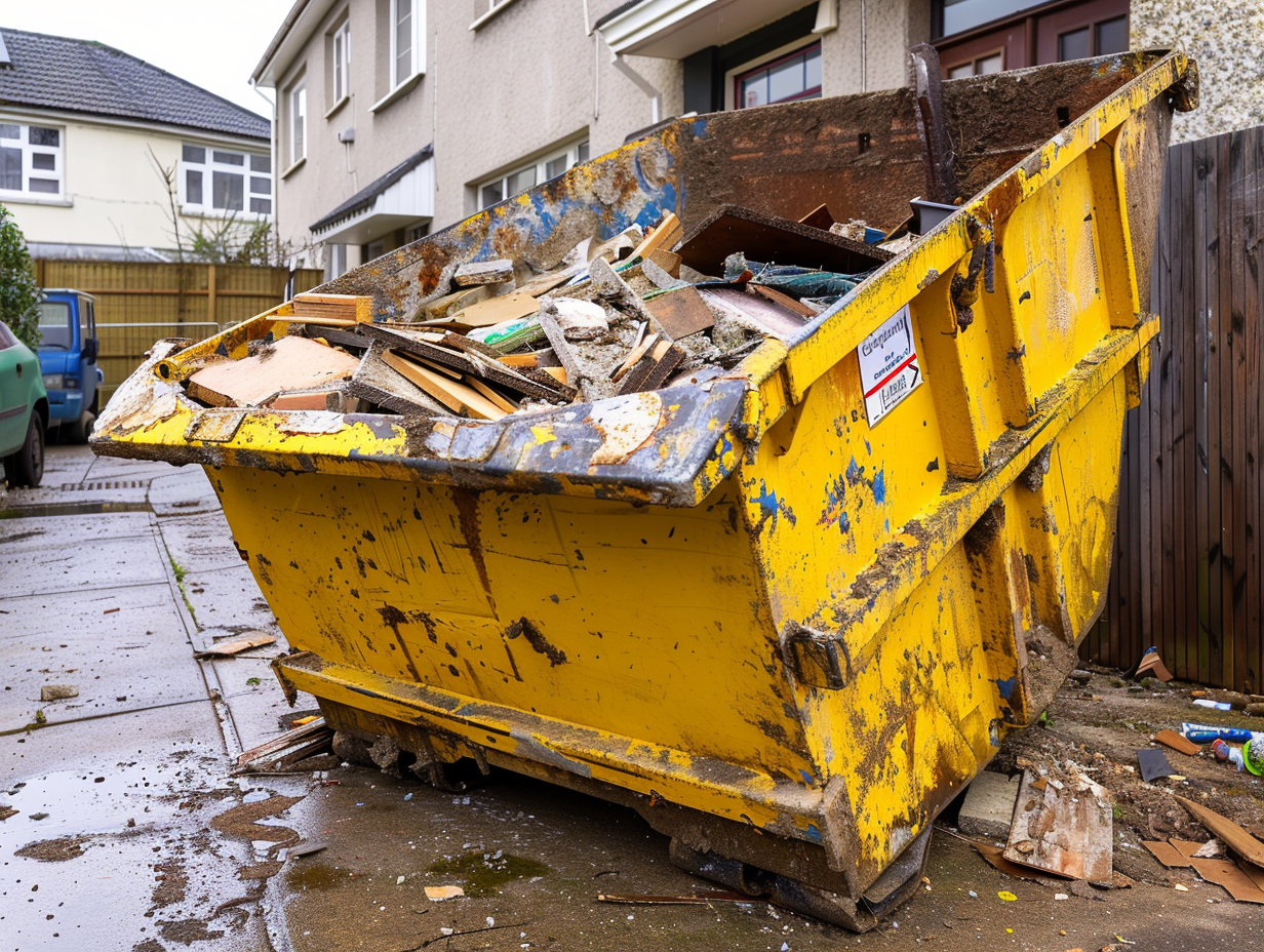 A clean medium builders skip placed on a tarmac driveway