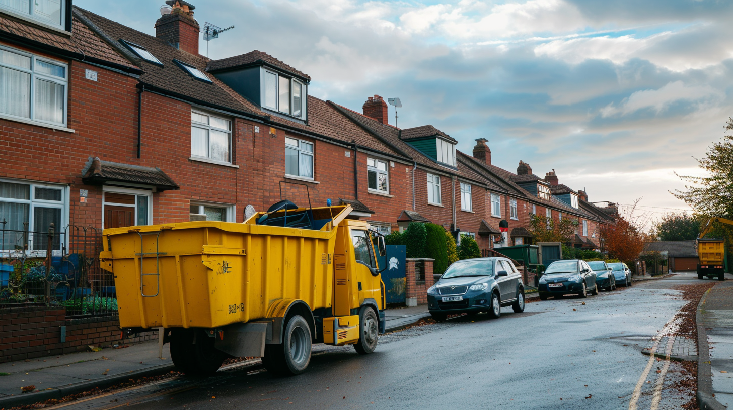 A clean yellow medium-sized skip being delivered